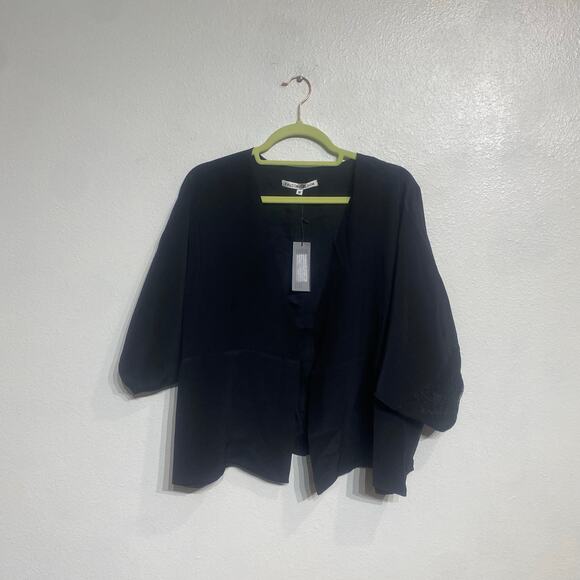 Falcon & Bloom Black Night Silk Open Front Blouse Sz M NWT - Picture 2 of 13